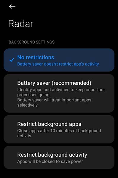 Battery Saving Settings